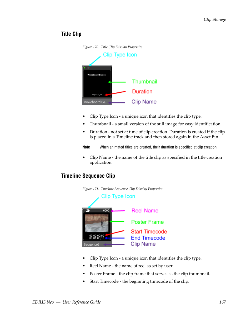 Title clip, Timeline sequence clip | Grass Valley EDIUS Neo 2 User Manual | Page 167 / 608