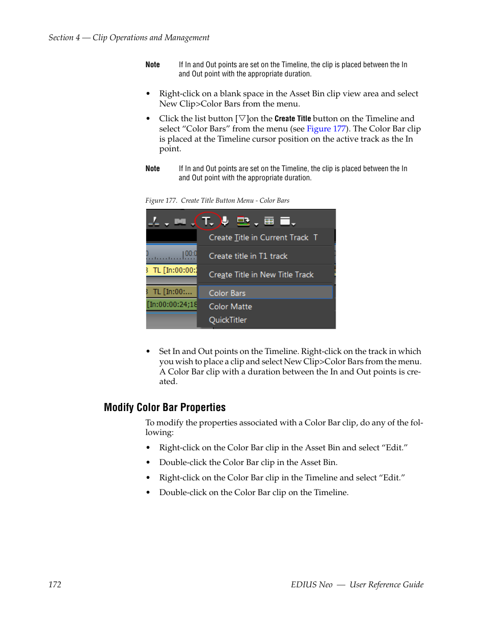Modify color bar properties | Grass Valley EDIUS Neo 2 User Manual | Page 172 / 608