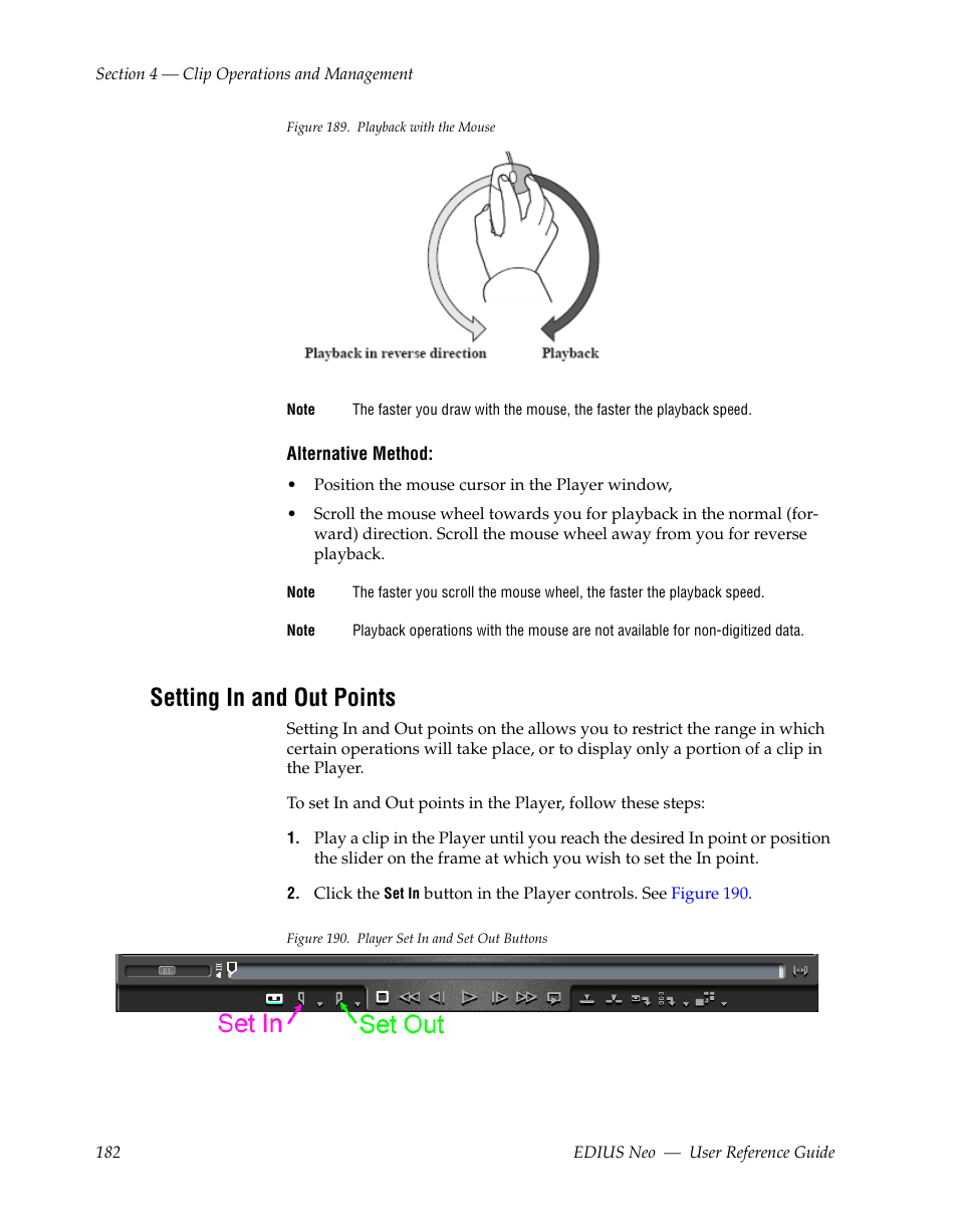 Setting in and out points | Grass Valley EDIUS Neo 2 User Manual | Page 182 / 608
