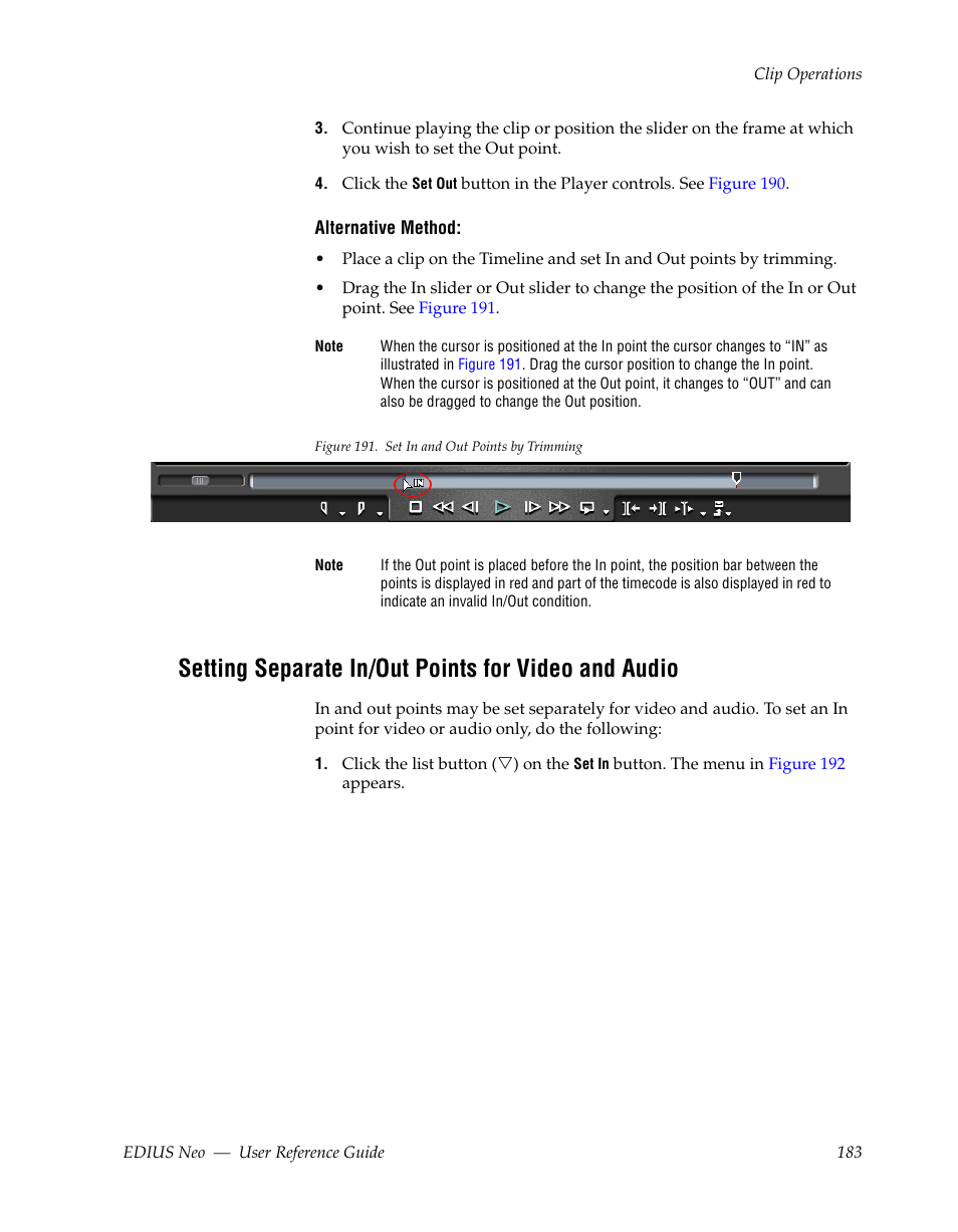 Setting separate in/out points for video and audio | Grass Valley EDIUS Neo 2 User Manual | Page 183 / 608