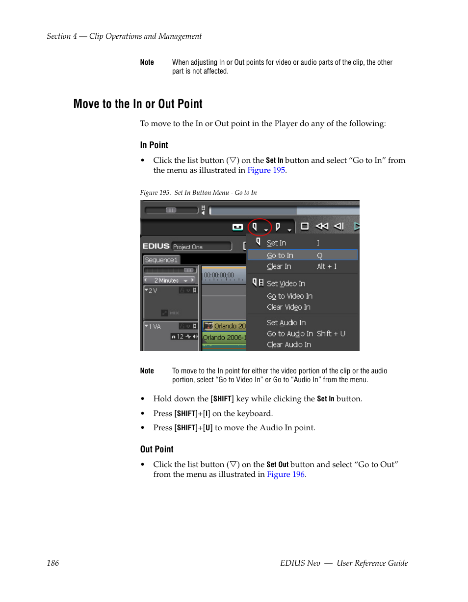 Move to the in or out point | Grass Valley EDIUS Neo 2 User Manual | Page 186 / 608