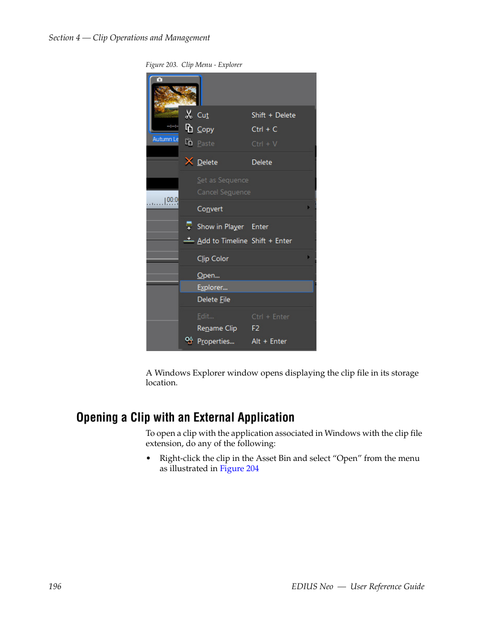 Opening a clip with an external application | Grass Valley EDIUS Neo 2 User Manual | Page 196 / 608