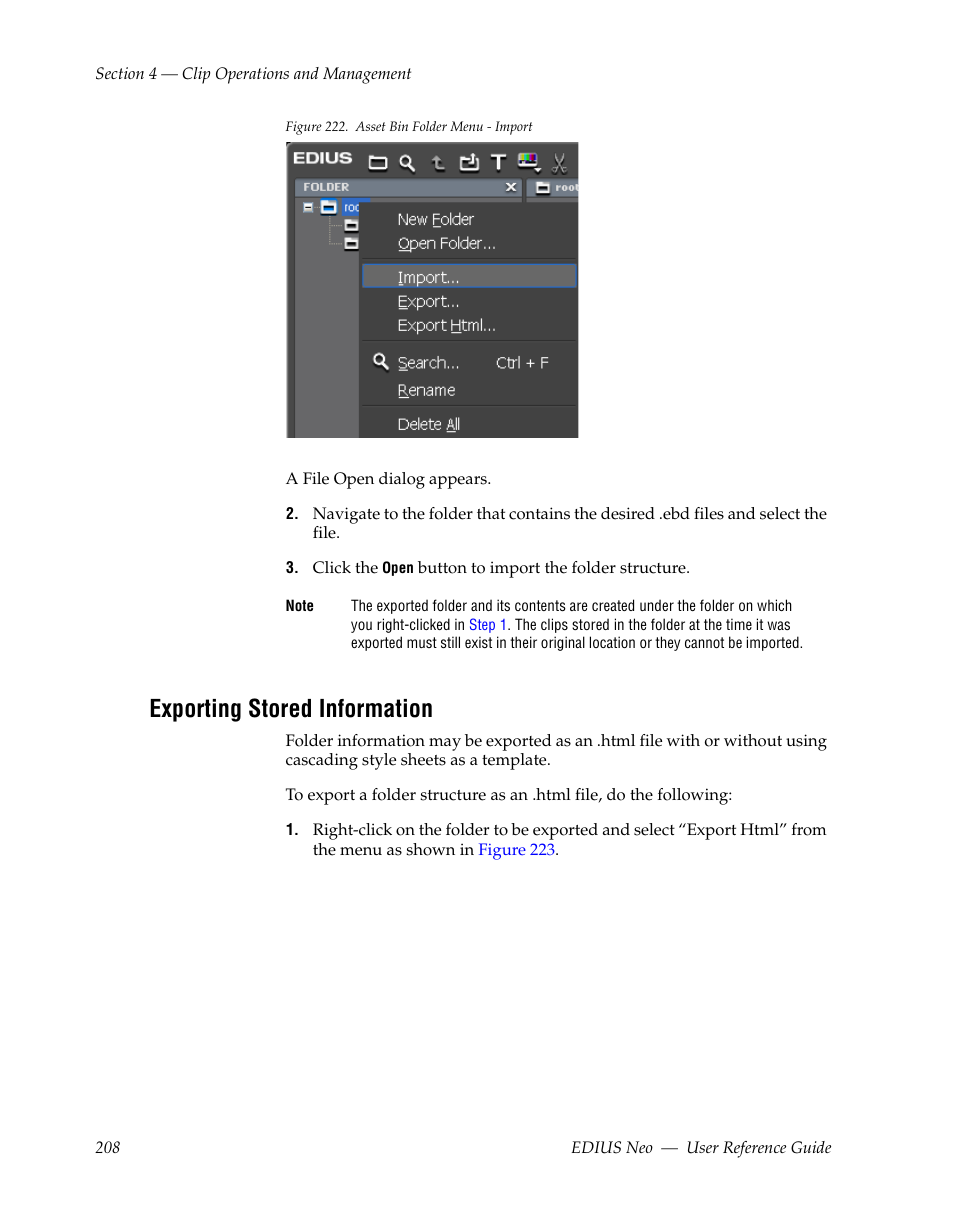 Exporting stored information, Figure 222 | Grass Valley EDIUS Neo 2 User Manual | Page 208 / 608