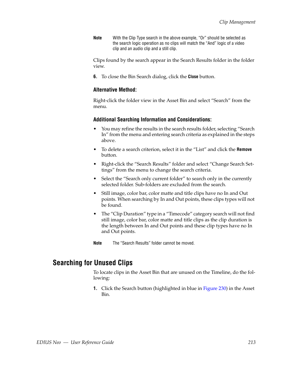 Searching for unused clips | Grass Valley EDIUS Neo 2 User Manual | Page 213 / 608