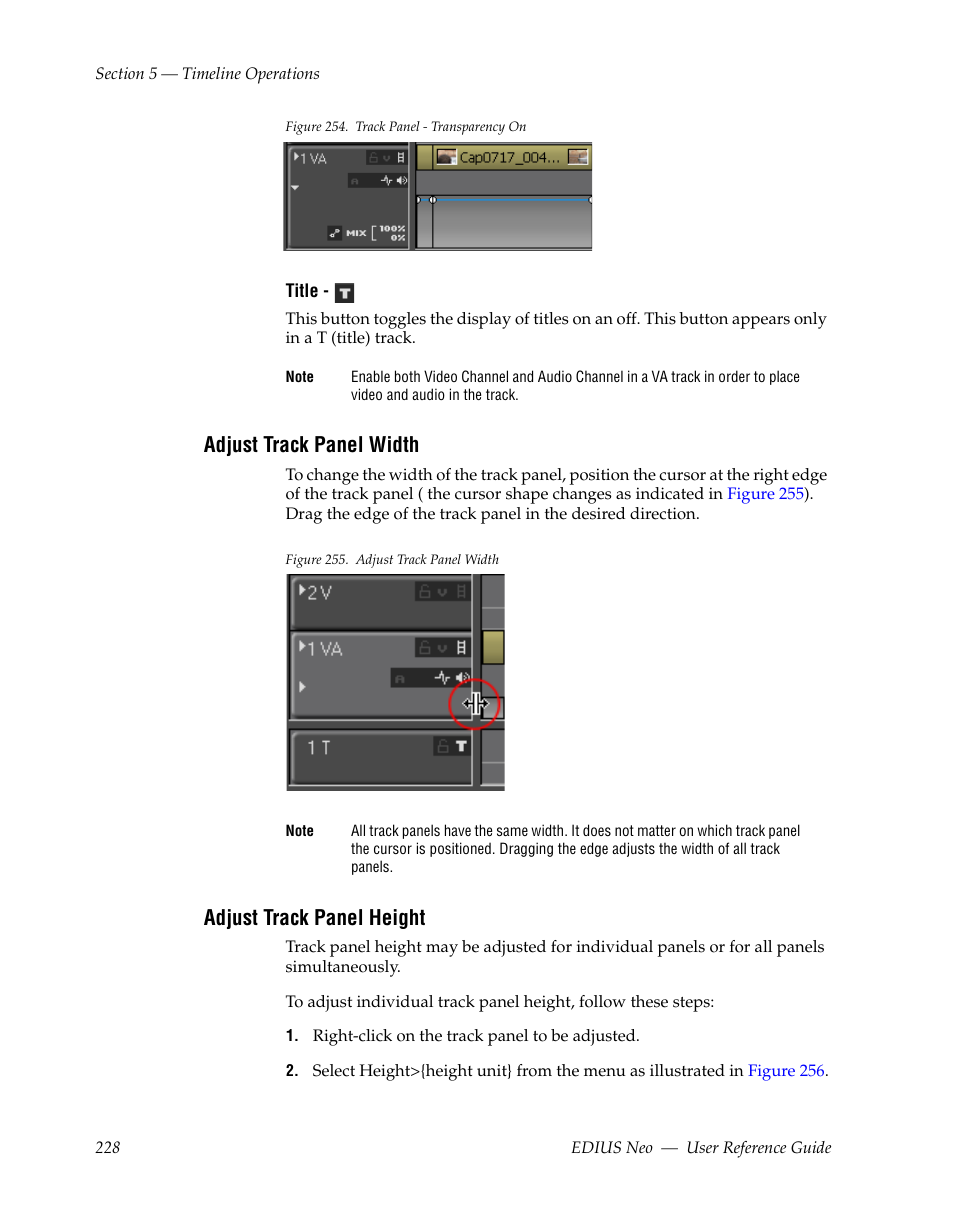 Adjust track panel width, Adjust track panel height, Figure 254 | Grass Valley EDIUS Neo 2 User Manual | Page 228 / 608