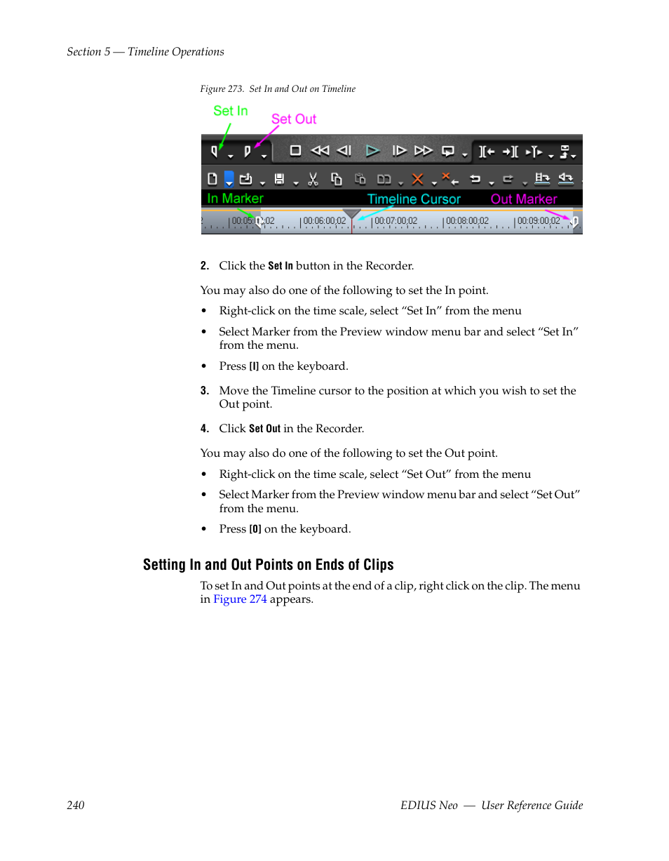 Setting in and out points on ends of clips, Figure 273 | Grass Valley EDIUS Neo 2 User Manual | Page 240 / 608