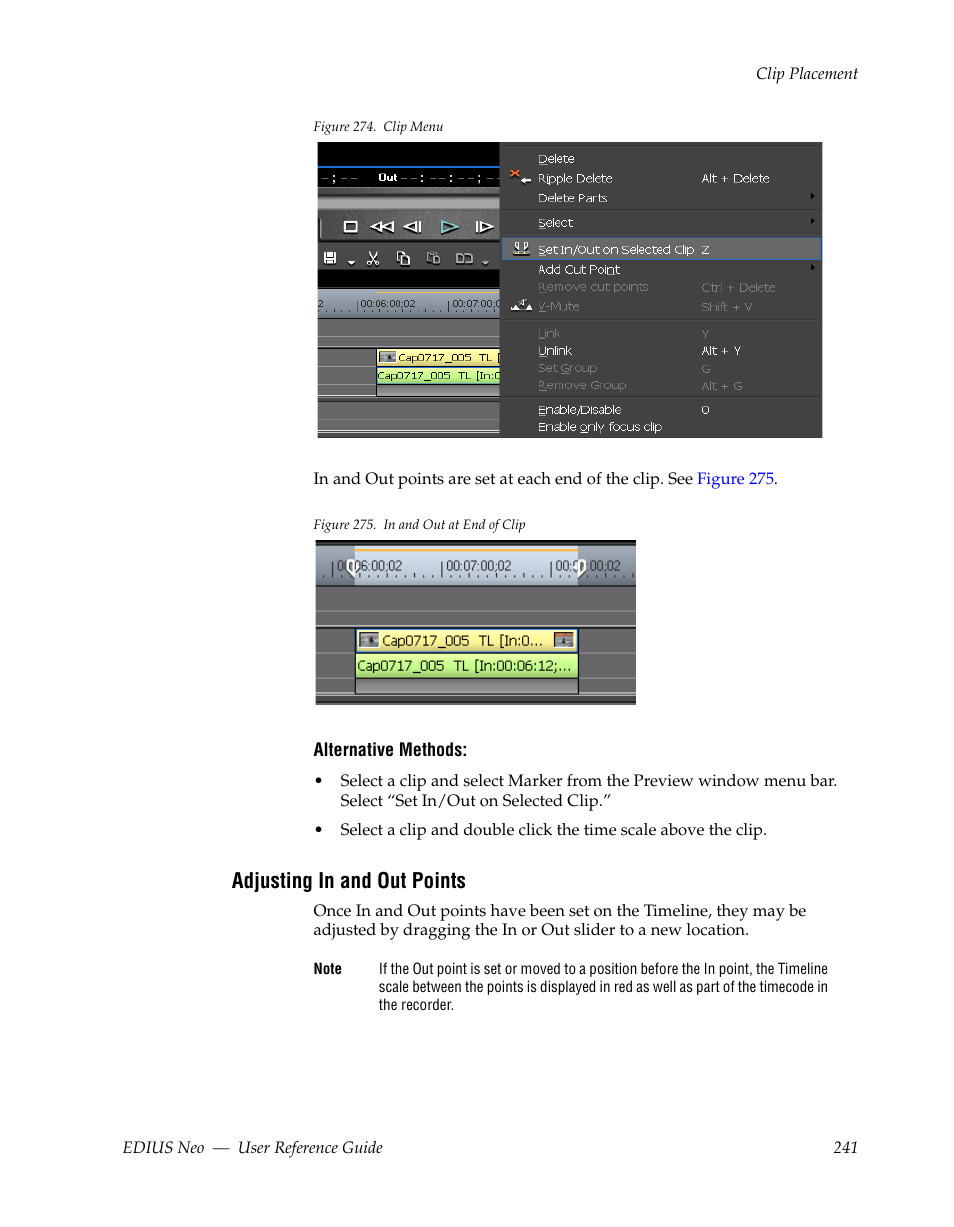 Adjusting in and out points | Grass Valley EDIUS Neo 2 User Manual | Page 241 / 608