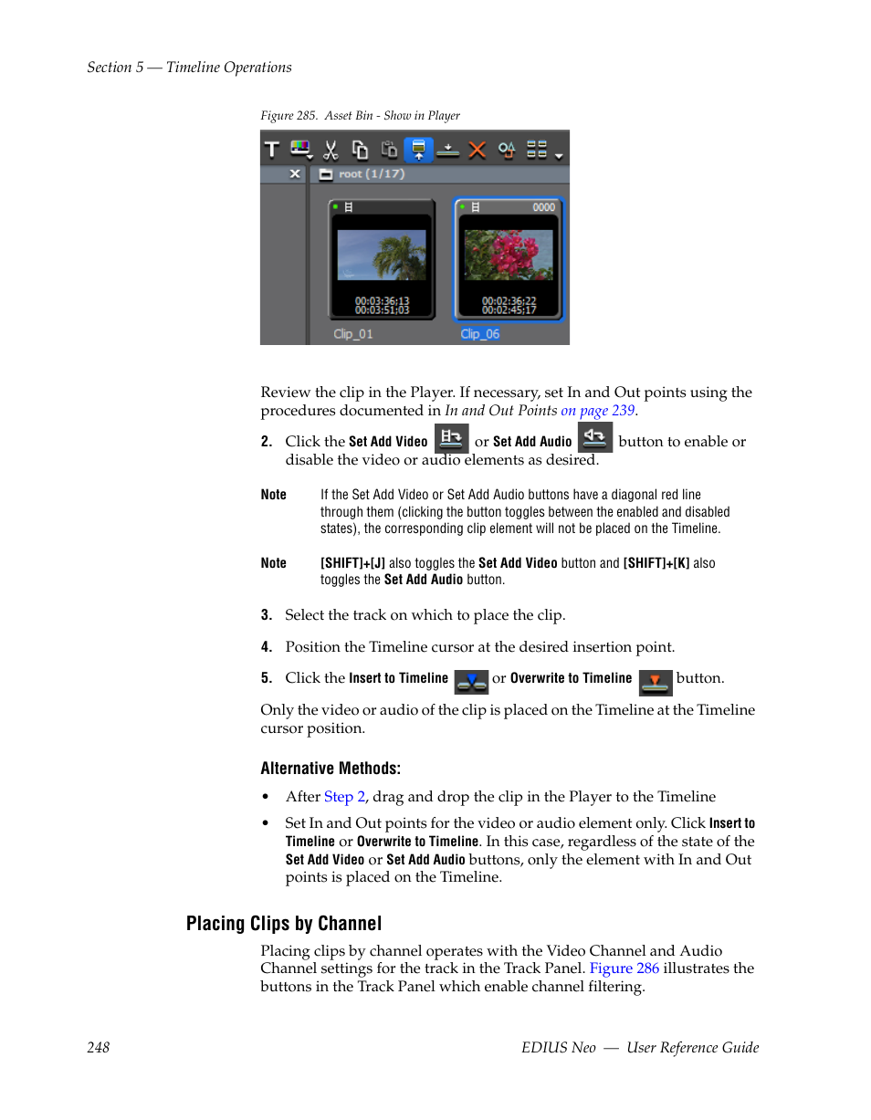Placing clips by channel, Figure 285 | Grass Valley EDIUS Neo 2 User Manual | Page 248 / 608
