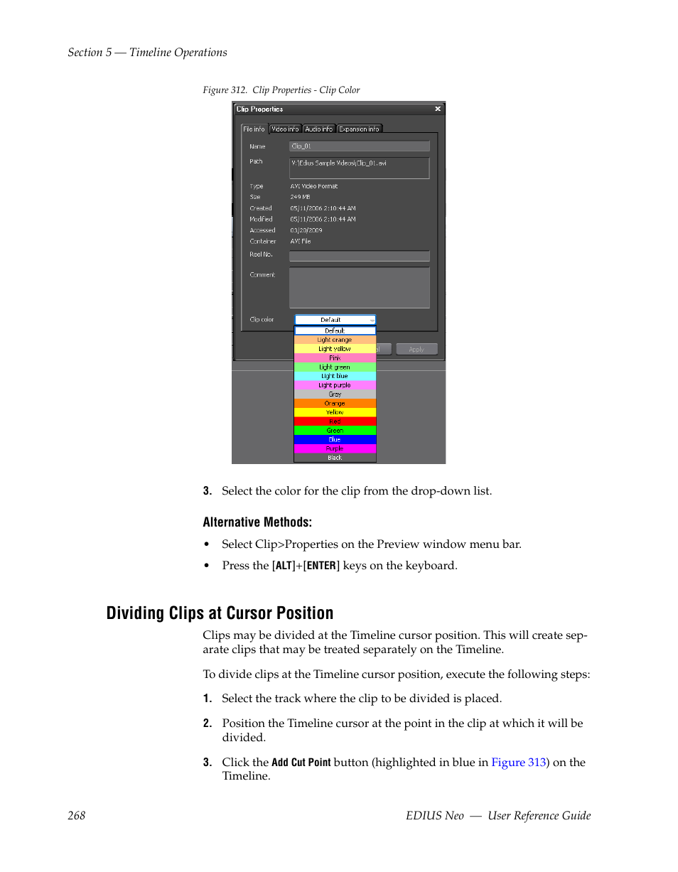Dividing clips at cursor position | Grass Valley EDIUS Neo 2 User Manual | Page 268 / 608