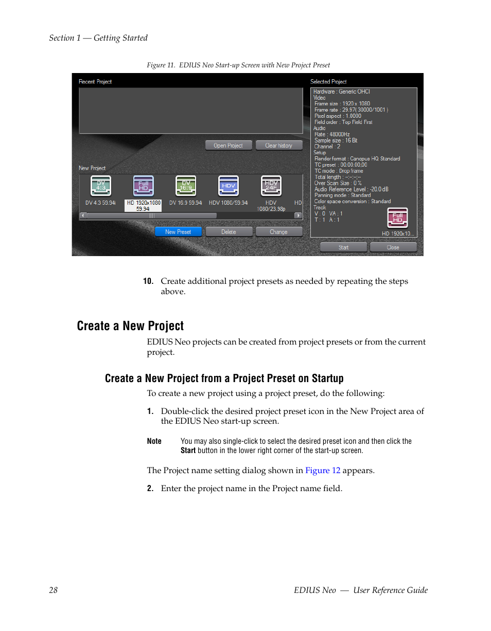 Create a new project | Grass Valley EDIUS Neo 2 User Manual | Page 28 / 608