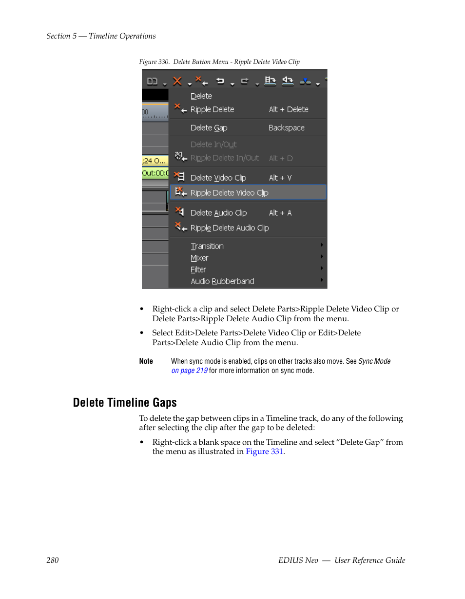 Delete timeline gaps | Grass Valley EDIUS Neo 2 User Manual | Page 280 / 608