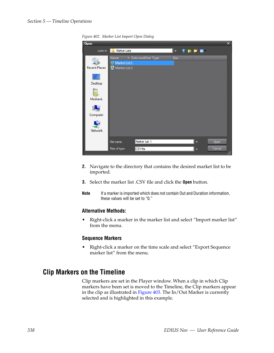 Clip markers on the timeline, Ted in, Figure 402 | Appears | Grass Valley EDIUS Neo 2 User Manual | Page 338 / 608