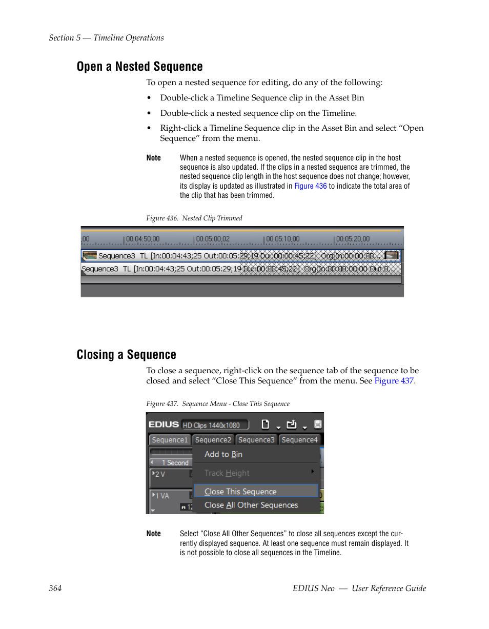 Open a nested sequence, Closing a sequence | Grass Valley EDIUS Neo 2 User Manual | Page 364 / 608