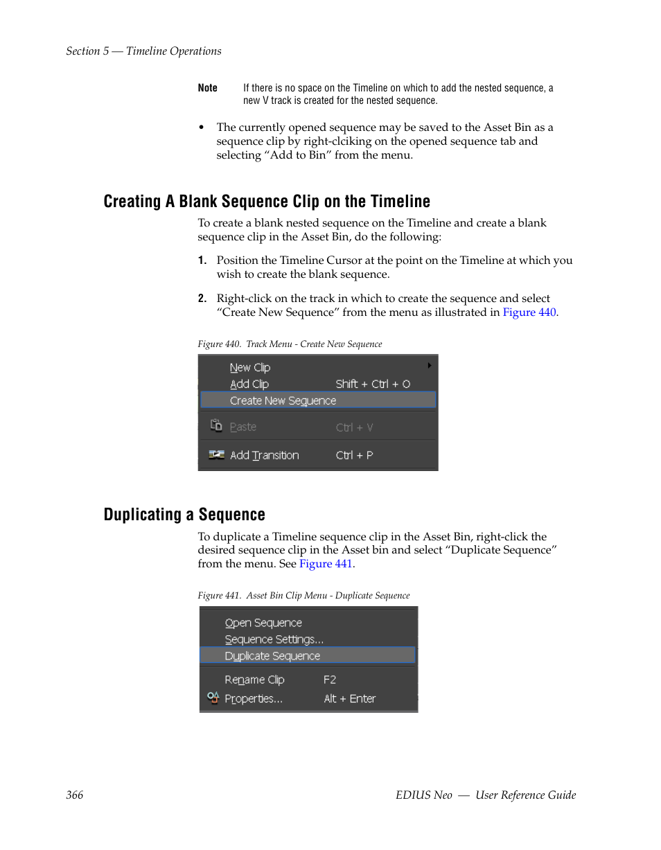 Creating a blank sequence clip on the timeline, Duplicating a sequence | Grass Valley EDIUS Neo 2 User Manual | Page 366 / 608