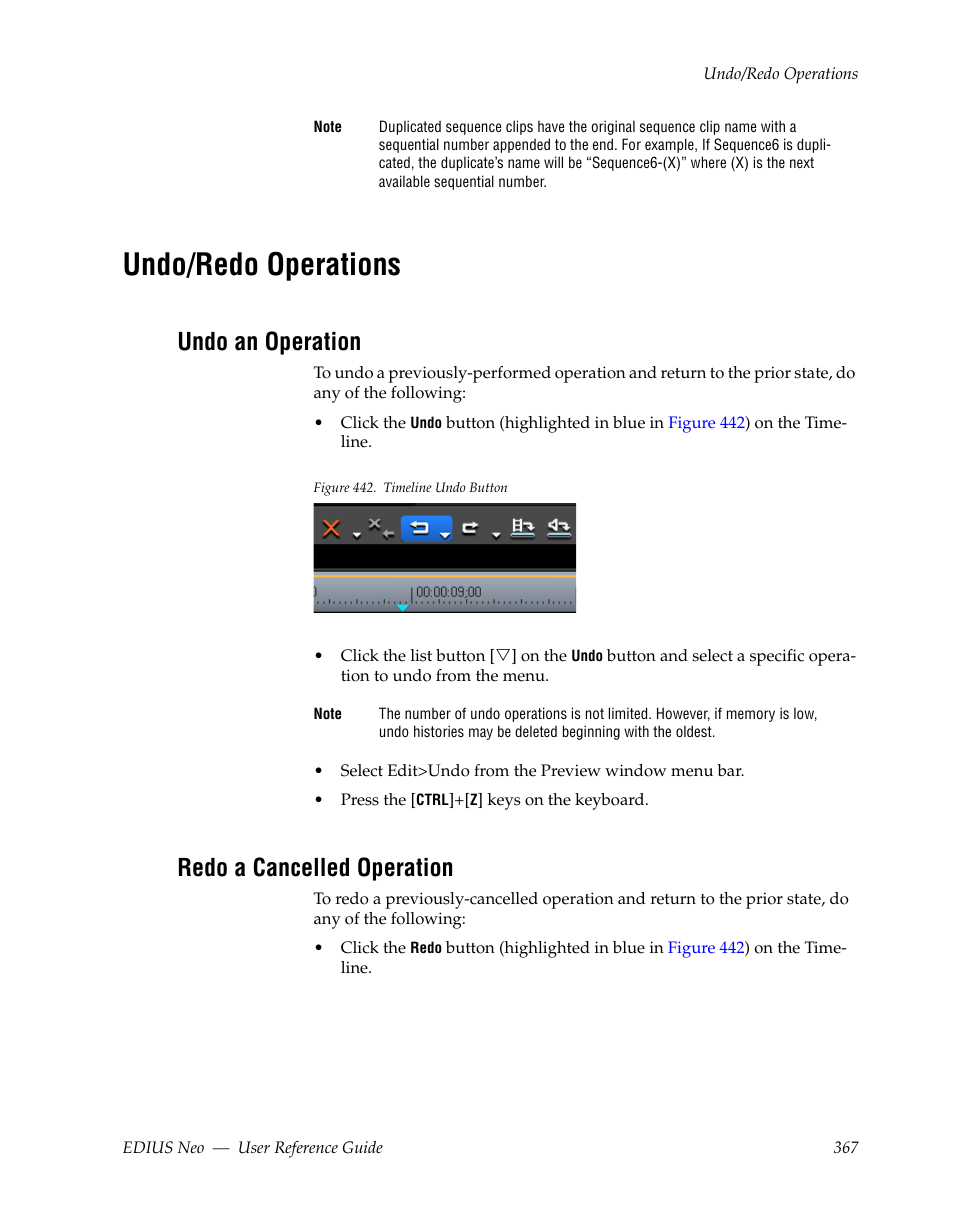Undo/redo operations, Undo an operation, Redo a cancelled operation | Grass Valley EDIUS Neo 2 User Manual | Page 367 / 608
