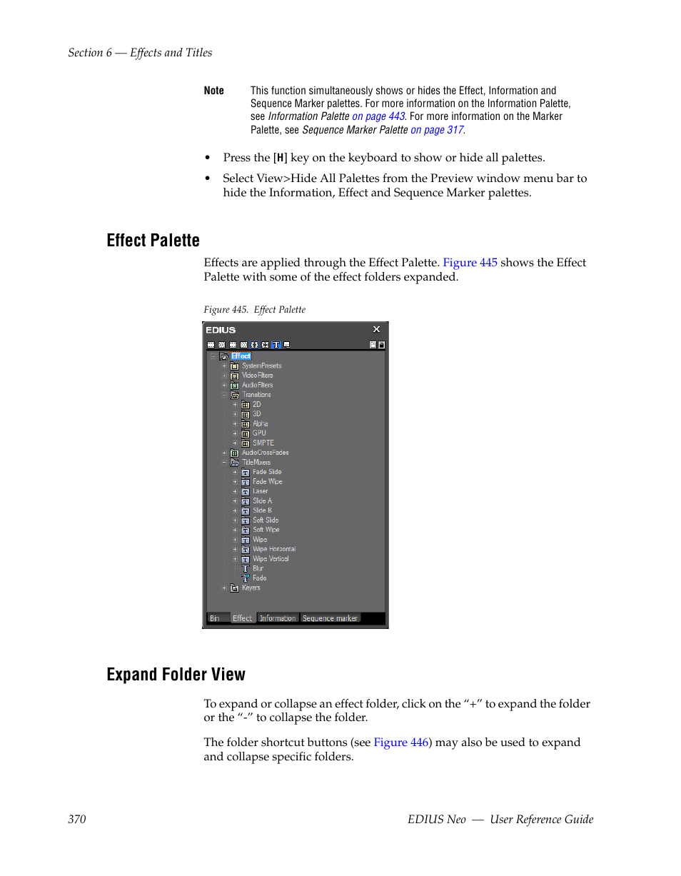 Effect palette, Expand folder view | Grass Valley EDIUS Neo 2 User Manual | Page 370 / 608