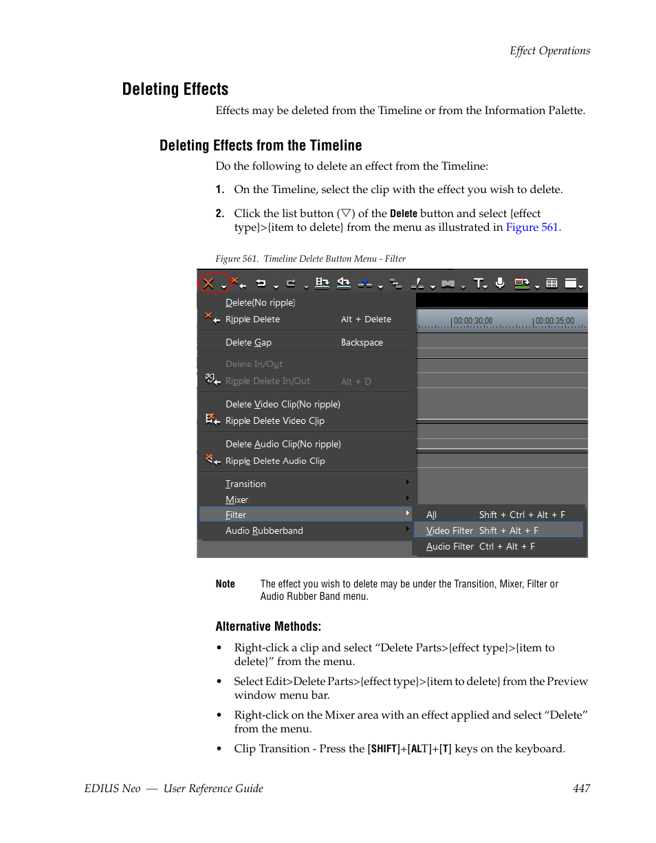 Deleting effects, Deleting effects from the timeline | Grass Valley EDIUS Neo 2 User Manual | Page 447 / 608