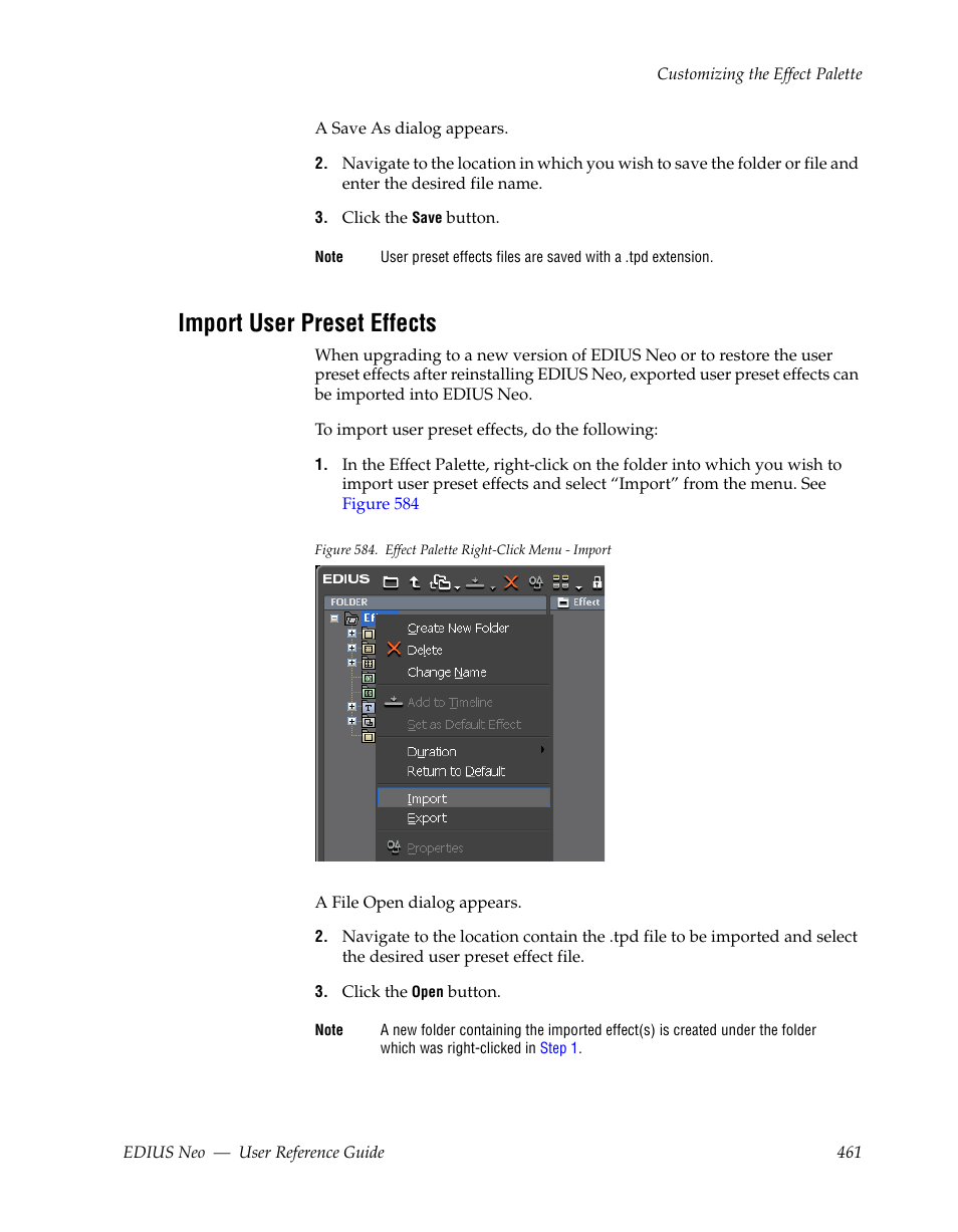 Import user preset effects | Grass Valley EDIUS Neo 2 User Manual | Page 461 / 608