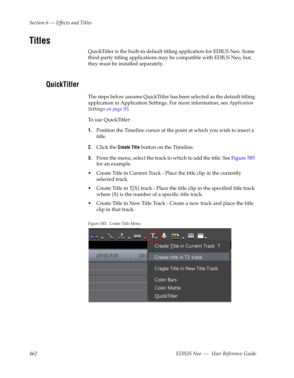 Titles, Quicktitler | Grass Valley EDIUS Neo 2 User Manual | Page 462 / 608