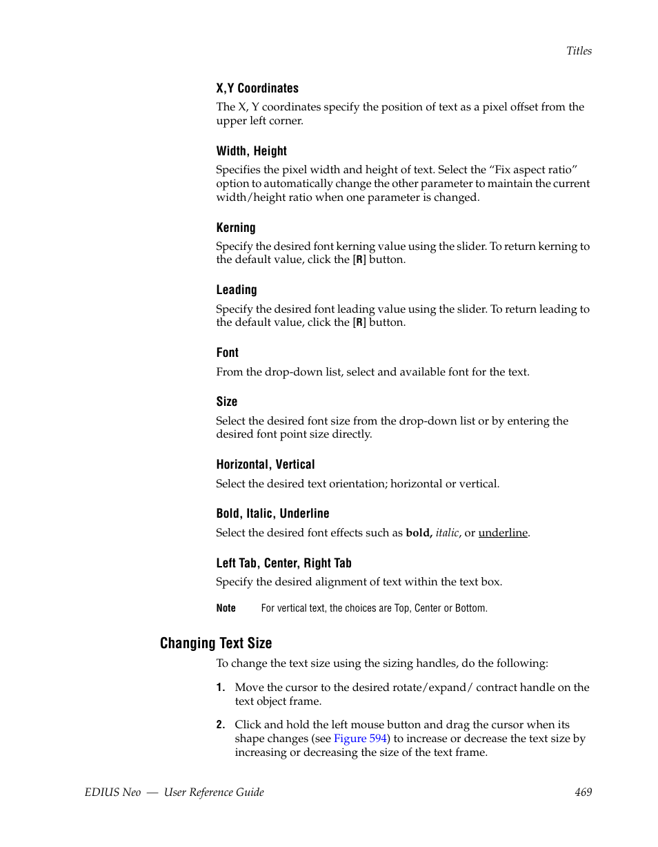 Changing text size | Grass Valley EDIUS Neo 2 User Manual | Page 469 / 608