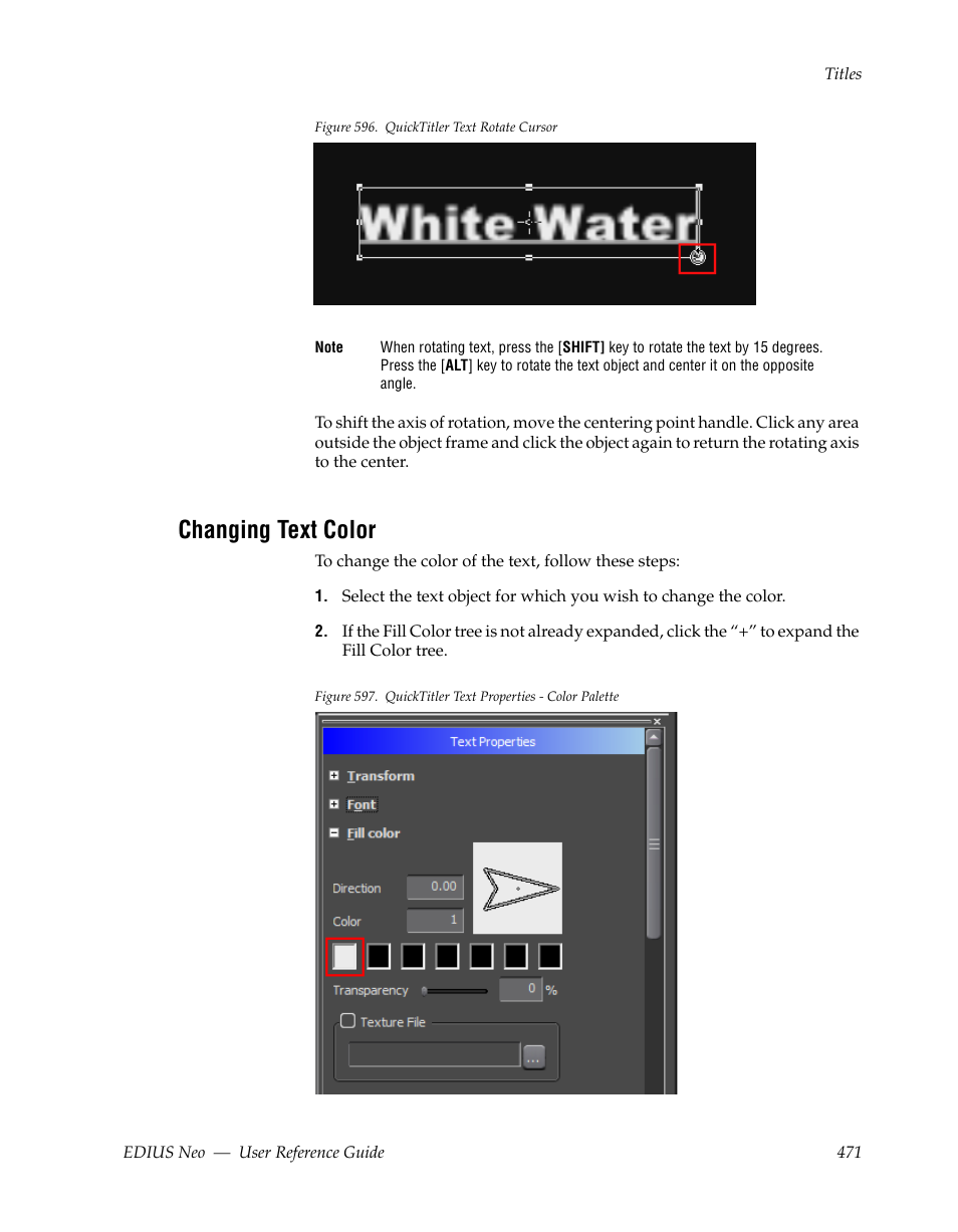 Changing text color | Grass Valley EDIUS Neo 2 User Manual | Page 471 / 608