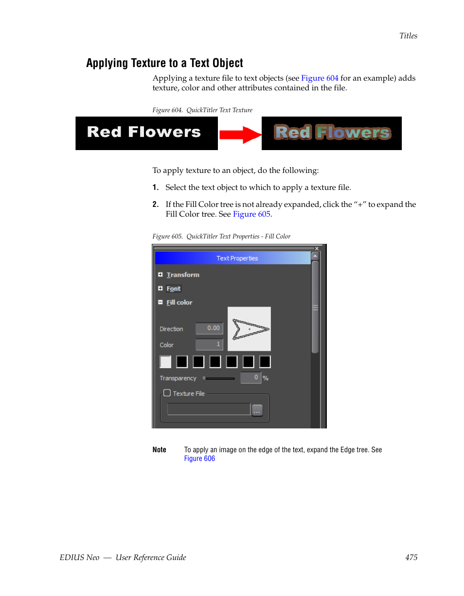 Applying texture to a text object | Grass Valley EDIUS Neo 2 User Manual | Page 475 / 608