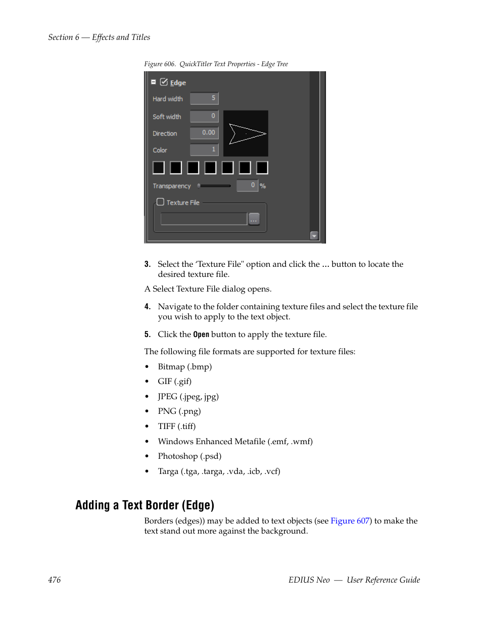 Adding a text border (edge), Figure 606 | Grass Valley EDIUS Neo 2 User Manual | Page 476 / 608