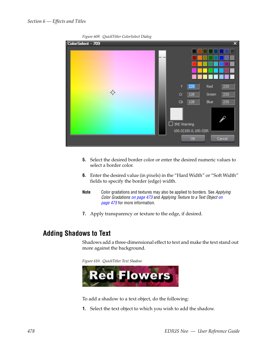 Adding shadows to text, Figure 609 | Grass Valley EDIUS Neo 2 User Manual | Page 478 / 608
