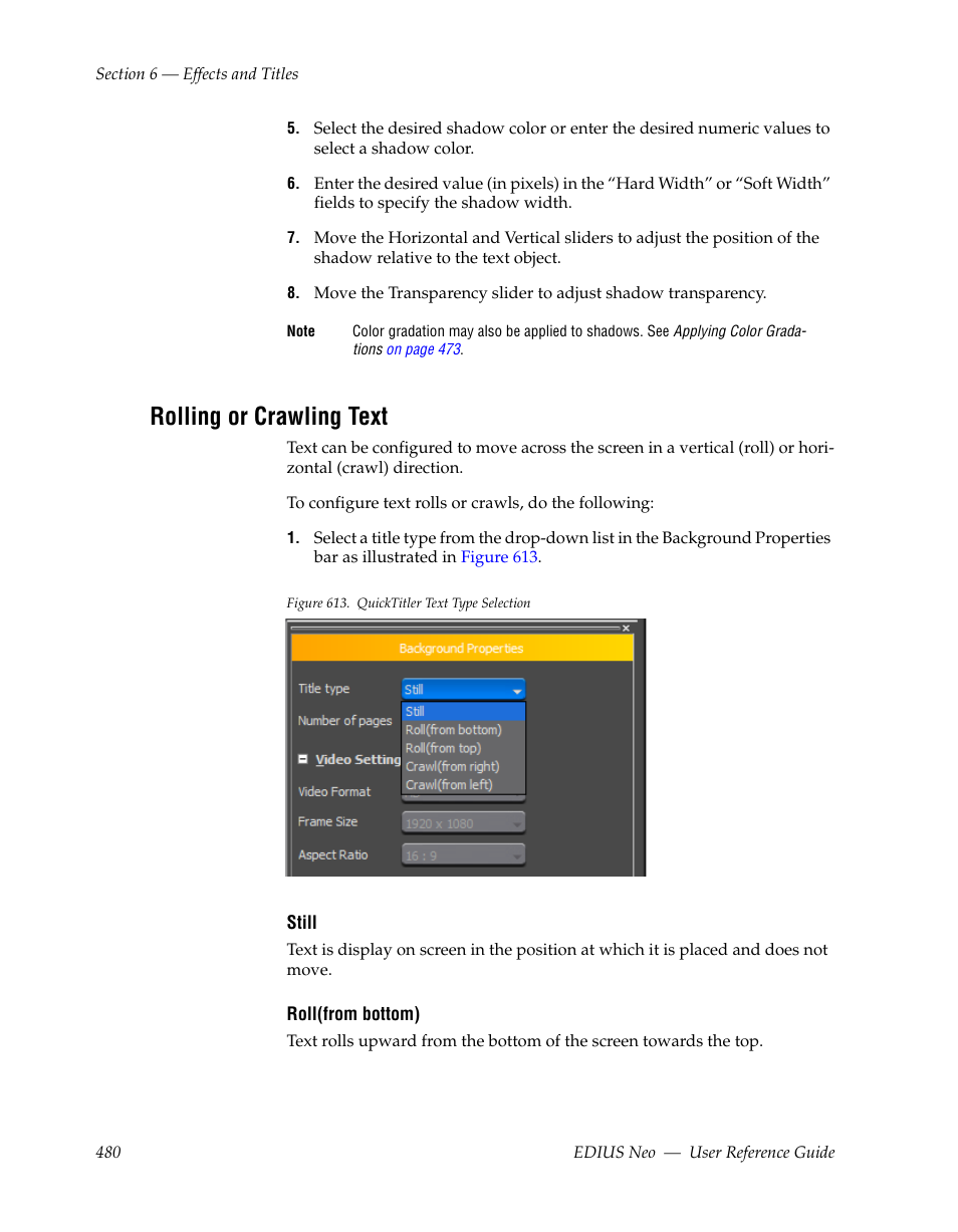 Rolling or crawling text | Grass Valley EDIUS Neo 2 User Manual | Page 480 / 608