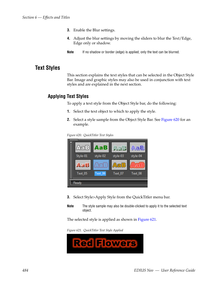 Text styles, Applying text styles | Grass Valley EDIUS Neo 2 User Manual | Page 484 / 608