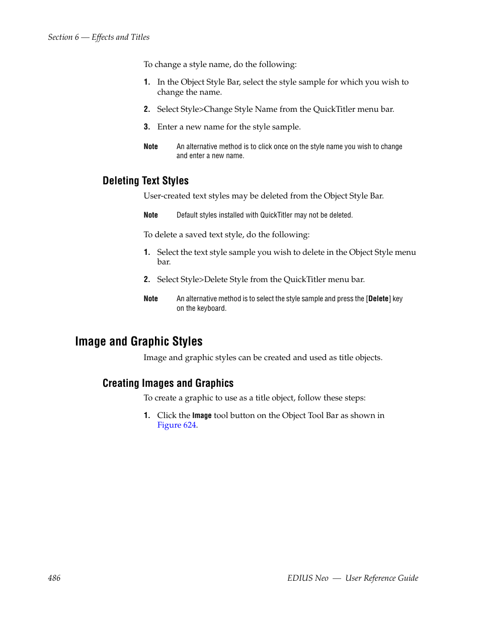 Deleting text styles, Image and graphic styles, Creating images and graphics | Grass Valley EDIUS Neo 2 User Manual | Page 486 / 608