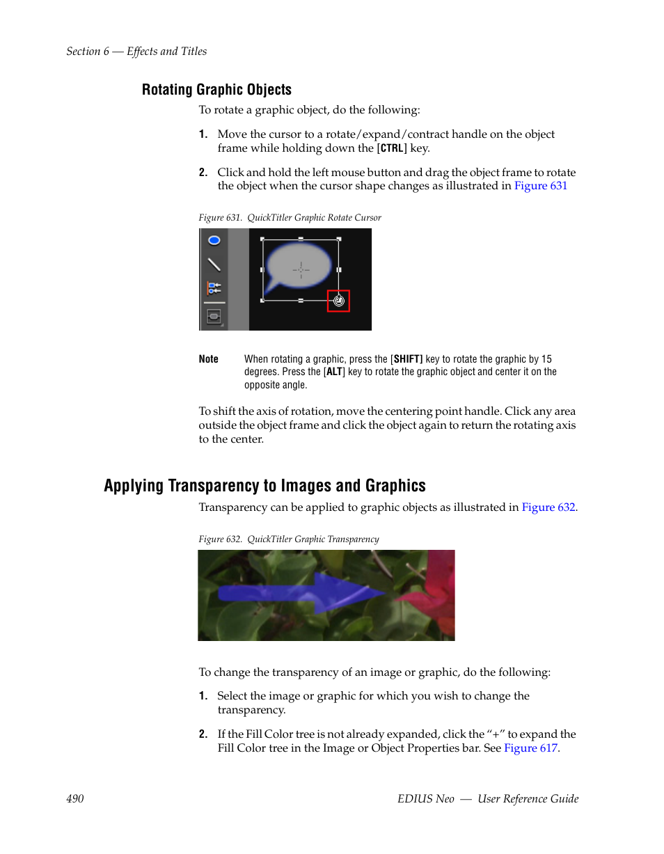 Rotating graphic objects, Applying transparency to images and graphics | Grass Valley EDIUS Neo 2 User Manual | Page 490 / 608