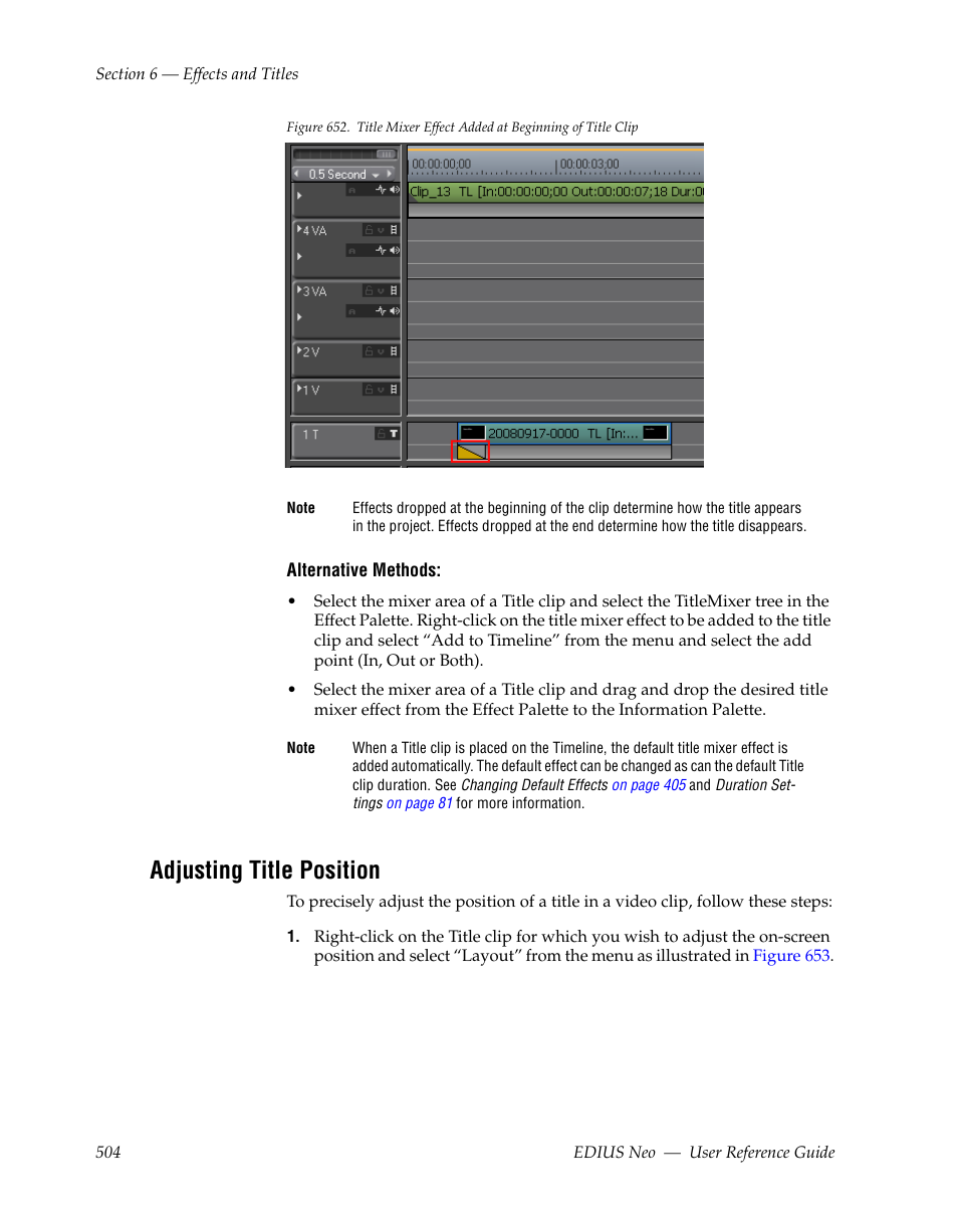 Adjusting title position | Grass Valley EDIUS Neo 2 User Manual | Page 504 / 608