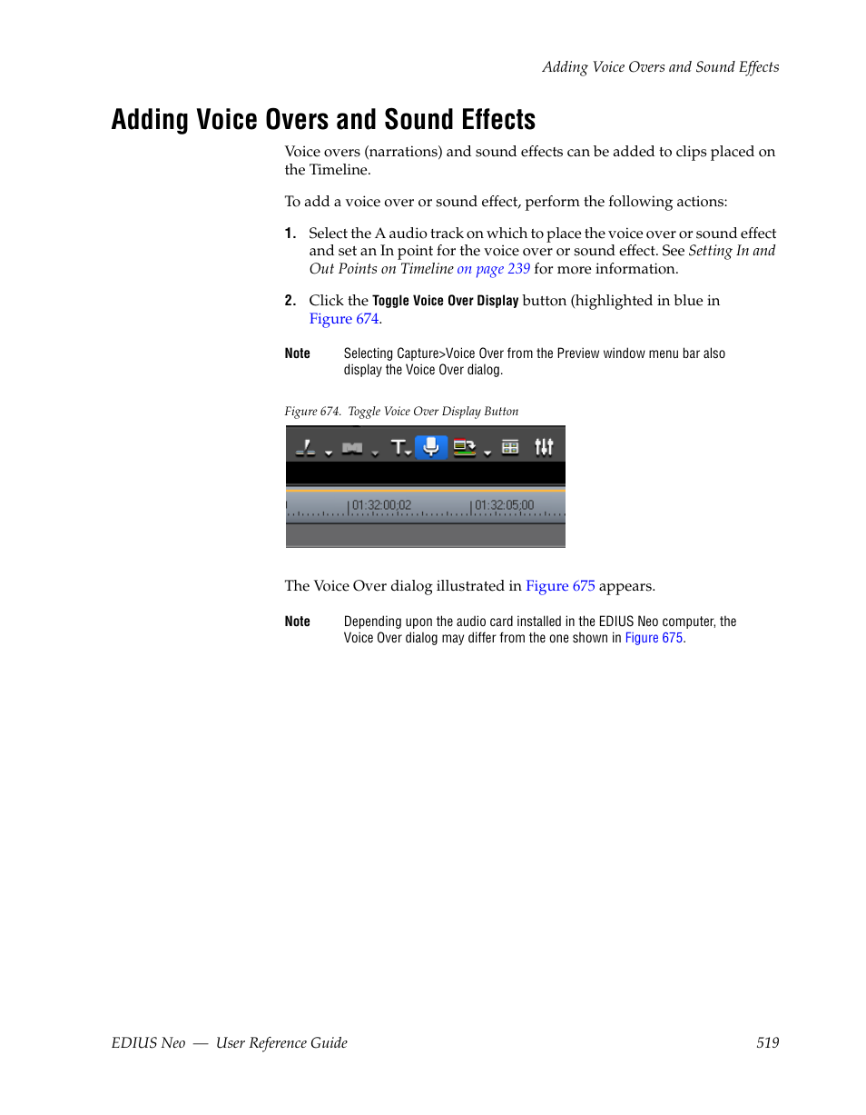 Adding voice overs and sound effects | Grass Valley EDIUS Neo 2 User Manual | Page 519 / 608