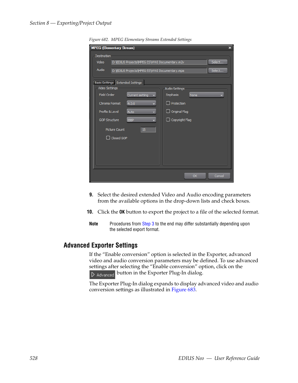 Advanced exporter settings, See advanced exporter settings | Grass Valley EDIUS Neo 2 User Manual | Page 528 / 608