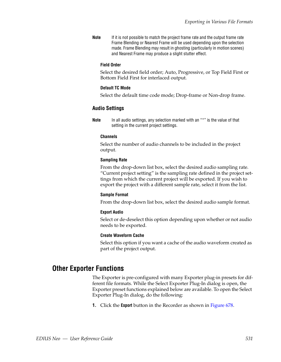 Other exporter functions | Grass Valley EDIUS Neo 2 User Manual | Page 531 / 608