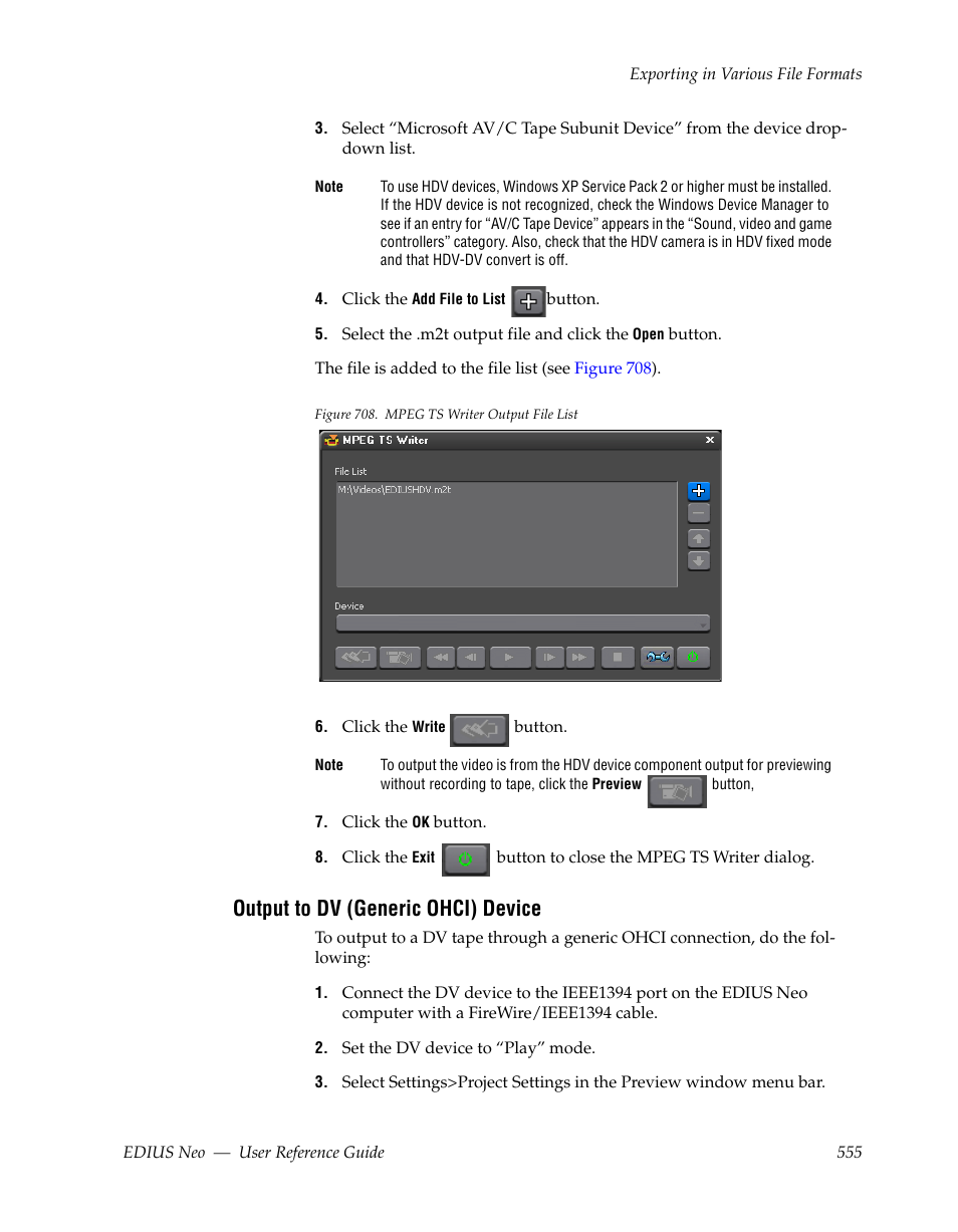 Output to dv (generic ohci) device | Grass Valley EDIUS Neo 2 User Manual | Page 555 / 608