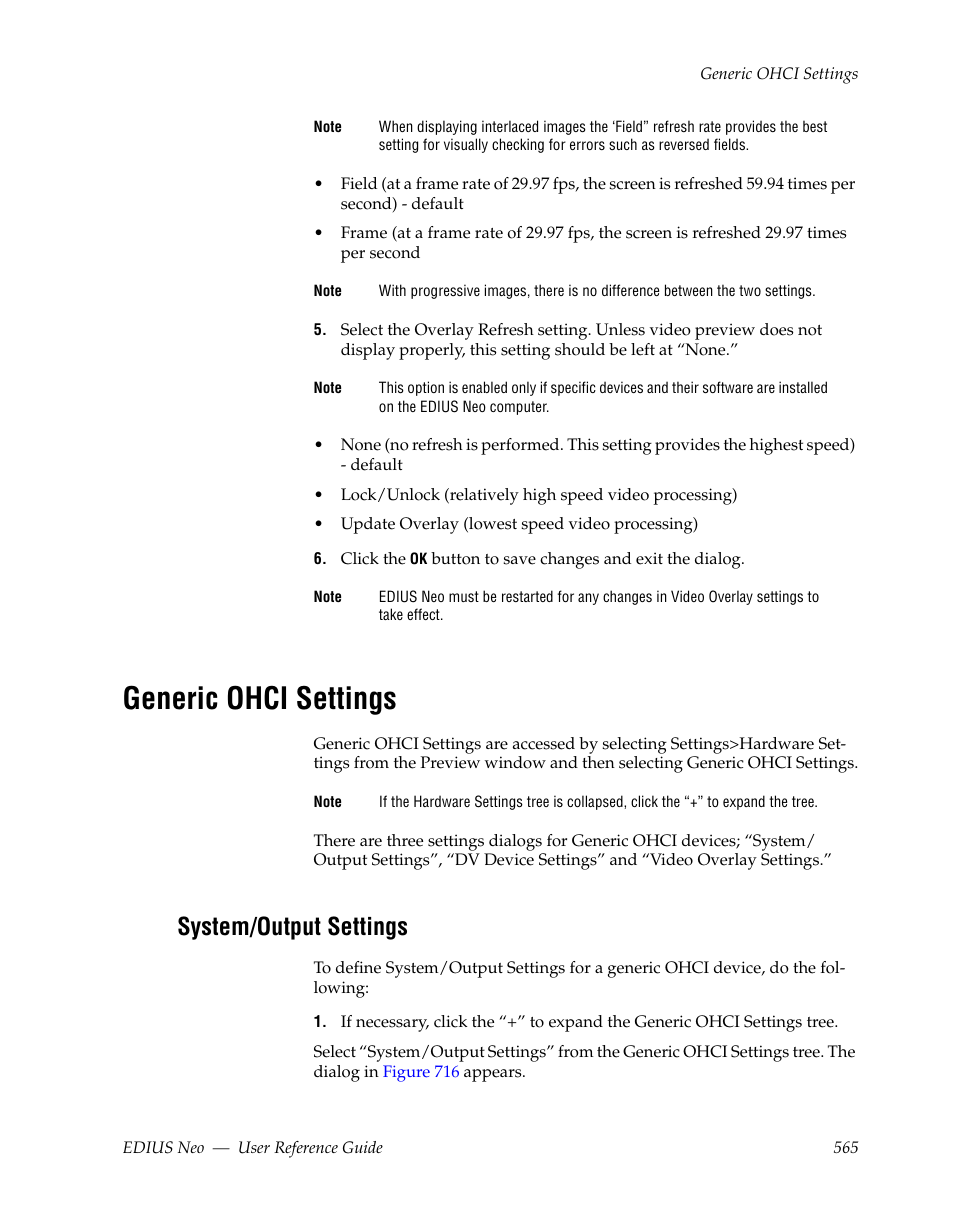 Generic ohci settings, System/output settings | Grass Valley EDIUS Neo 2 User Manual | Page 565 / 608