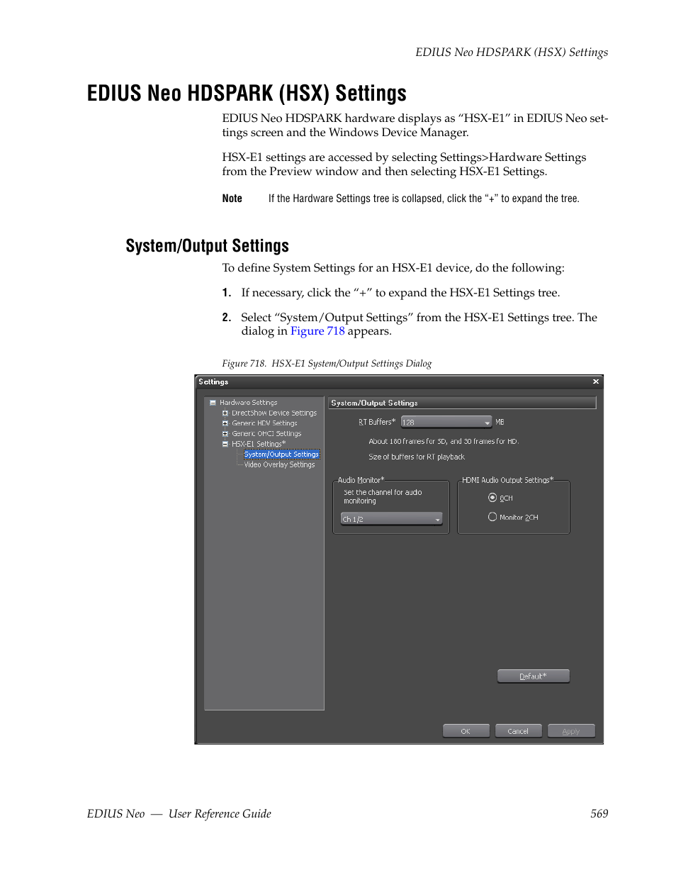 Edius neo hdspark (hsx) settings, System/output settings | Grass Valley EDIUS Neo 2 User Manual | Page 569 / 608