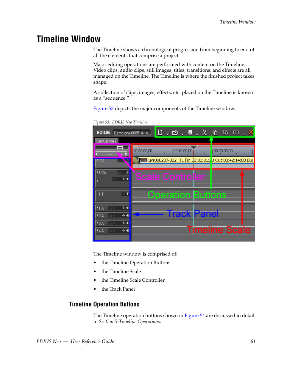 Timeline window, Timeline operation buttons | Grass Valley EDIUS Neo 2 User Manual | Page 61 / 608