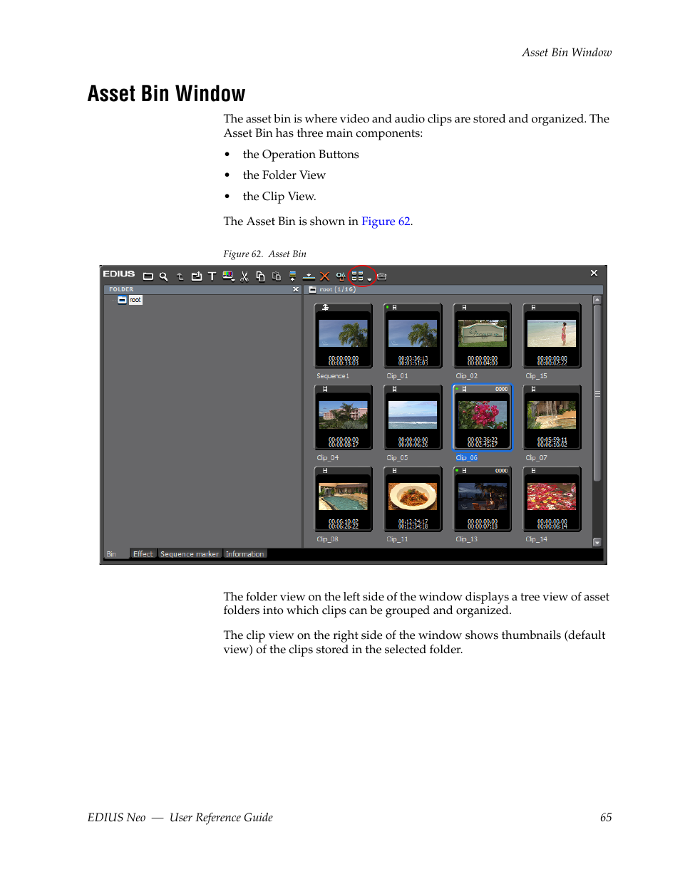 Asset bin window | Grass Valley EDIUS Neo 2 User Manual | Page 65 / 608