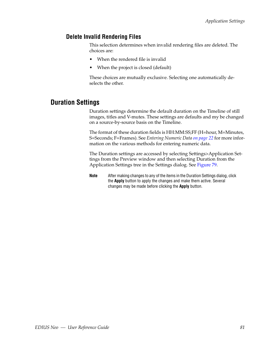 Delete invalid rendering files, Duration settings | Grass Valley EDIUS Neo 2 User Manual | Page 81 / 608