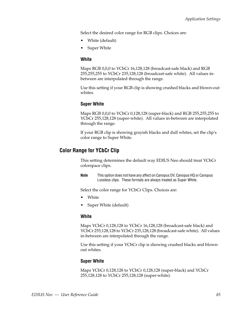 Color range for ycbcr clip | Grass Valley EDIUS Neo 2 User Manual | Page 85 / 608