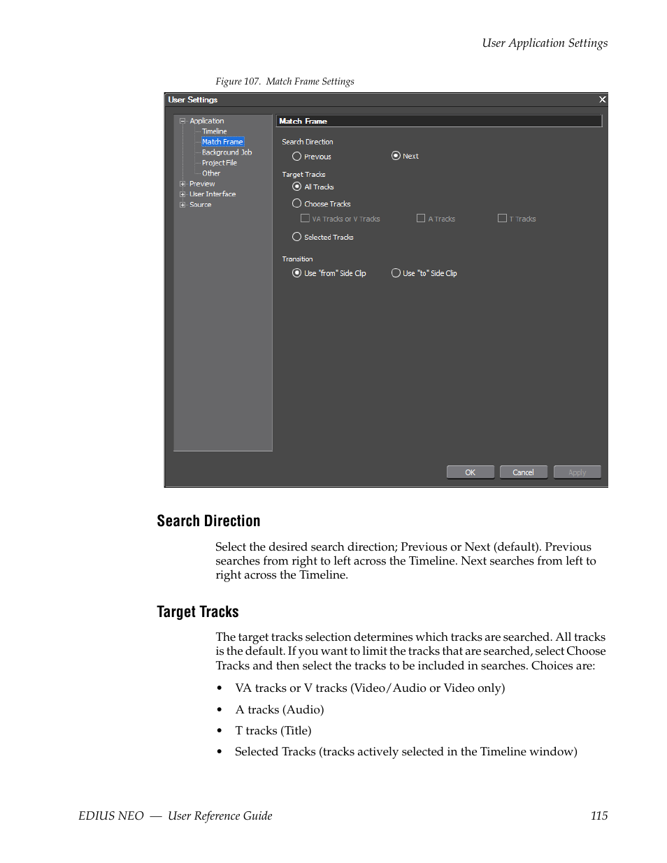 Search direction, Target tracks, Figure 107 | Grass Valley EDIUS Neo 3 User Manual | Page 117 / 802