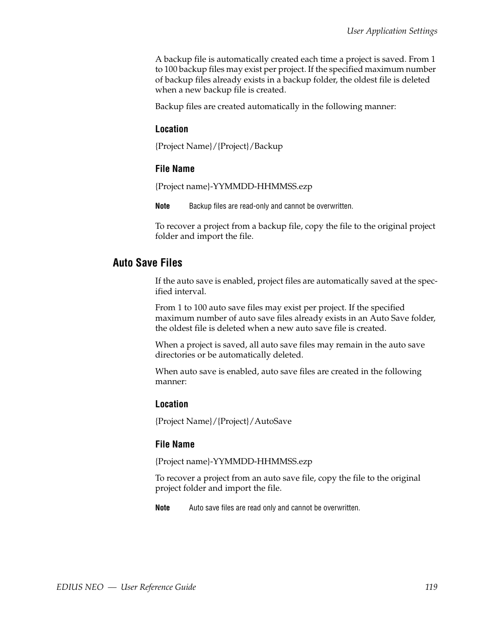 Auto save files | Grass Valley EDIUS Neo 3 User Manual | Page 121 / 802