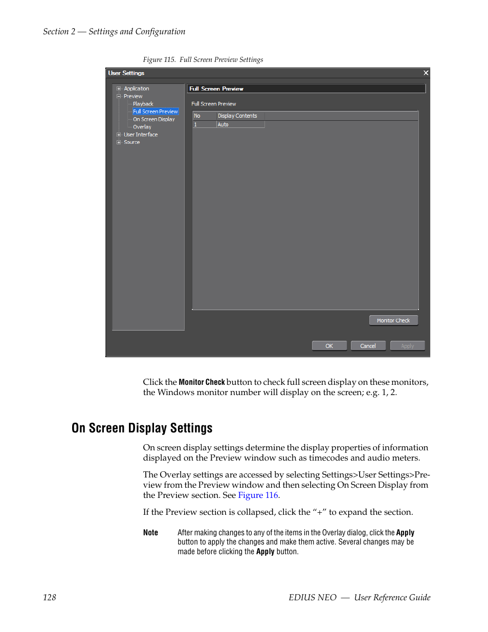 On screen display settings | Grass Valley EDIUS Neo 3 User Manual | Page 130 / 802