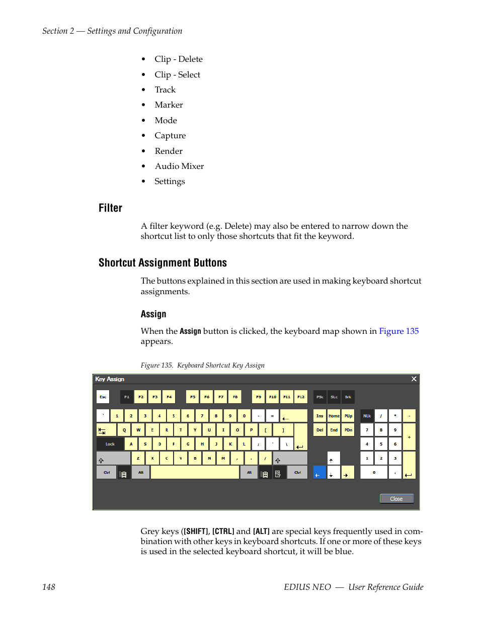 Filter, Shortcut assignment buttons | Grass Valley EDIUS Neo 3 User Manual | Page 150 / 802
