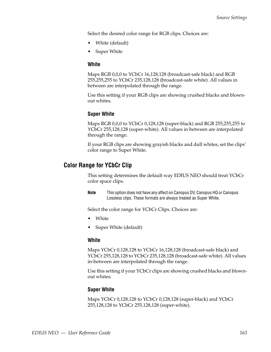 Color range for ycbcr clip | Grass Valley EDIUS Neo 3 User Manual | Page 165 / 802