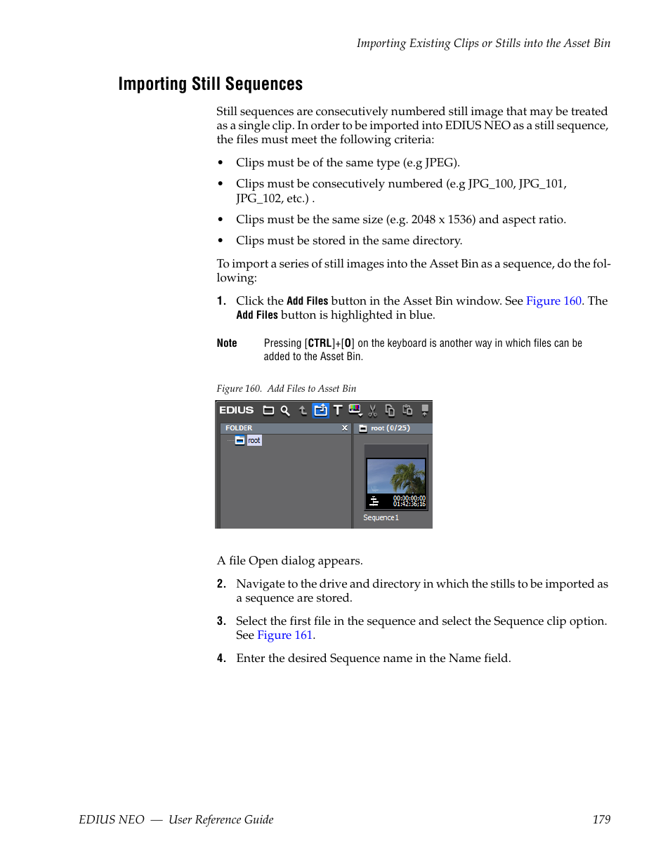 Importing still sequences | Grass Valley EDIUS Neo 3 User Manual | Page 181 / 802