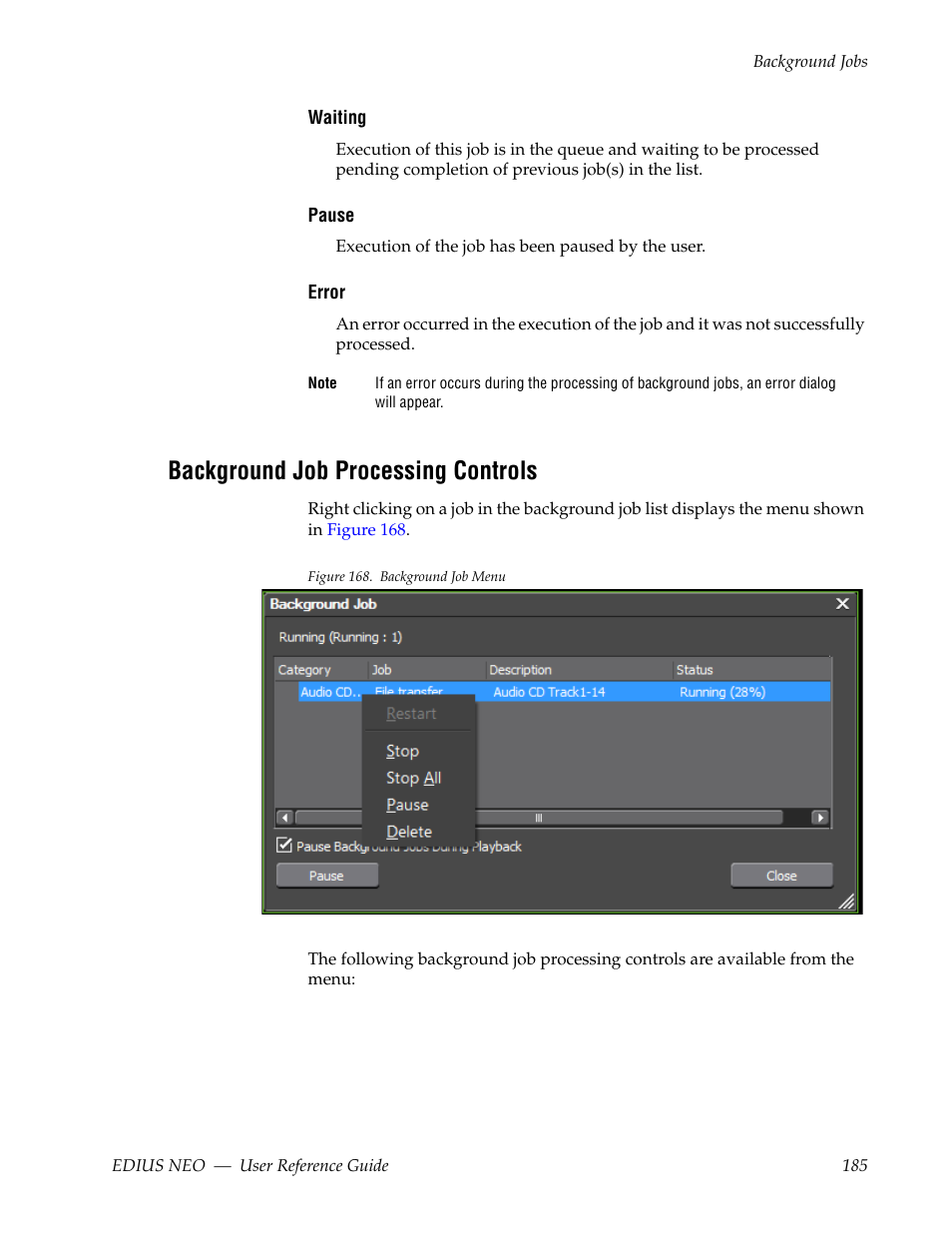 Background job processing controls | Grass Valley EDIUS Neo 3 User Manual | Page 187 / 802